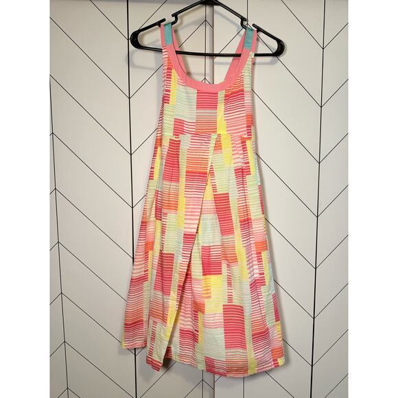 Kenzo Kids Girl’s Medium Pink Green Criss Cross Printed Apron Midi Sun Dress - Picture 1 of 9